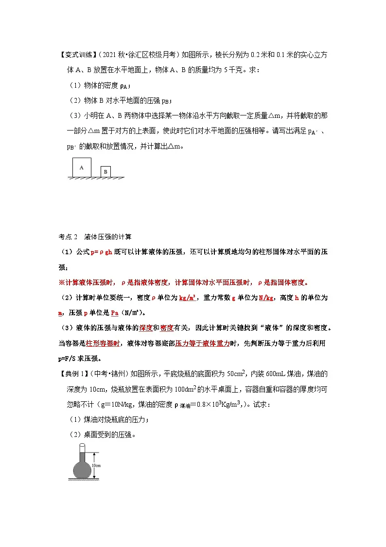 (人教版)八年级物理下册期末考点复习训练专题04 利用公式法计算四种压强(原卷版)第3页