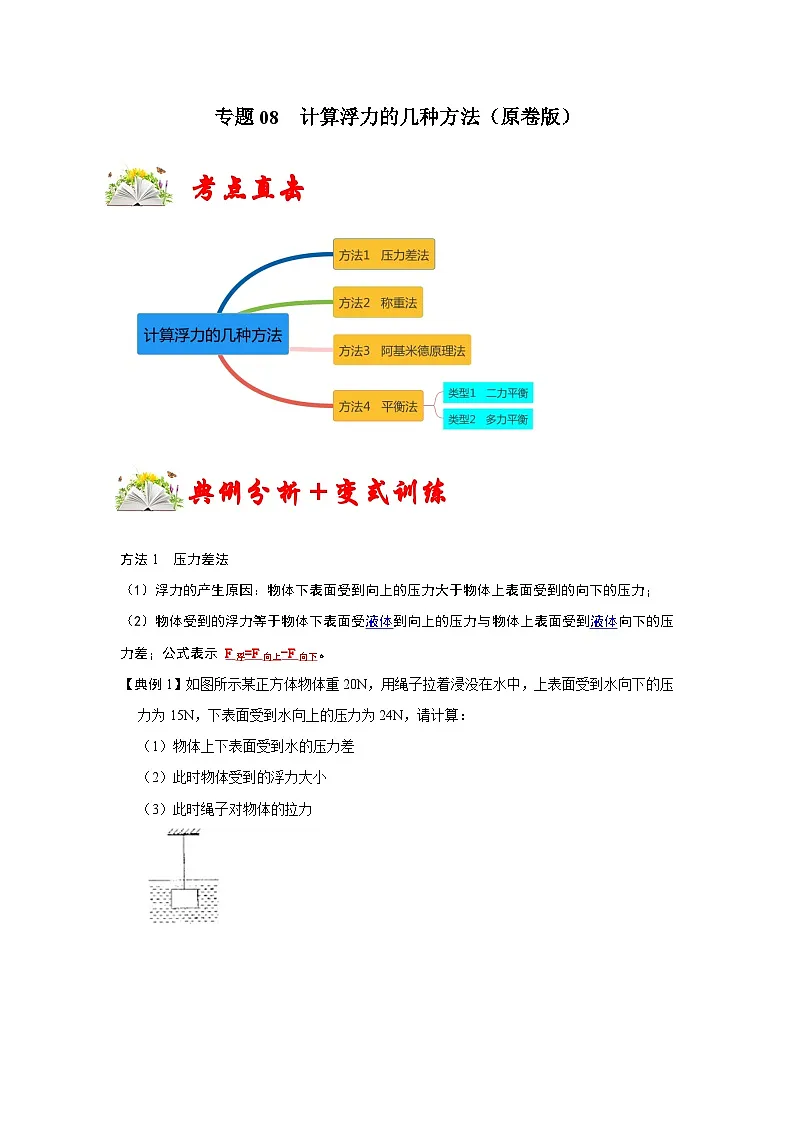 (人教版)八年级物理下册期末考点复习训练专题08 计算浮力的几种方法(原卷版)第1页