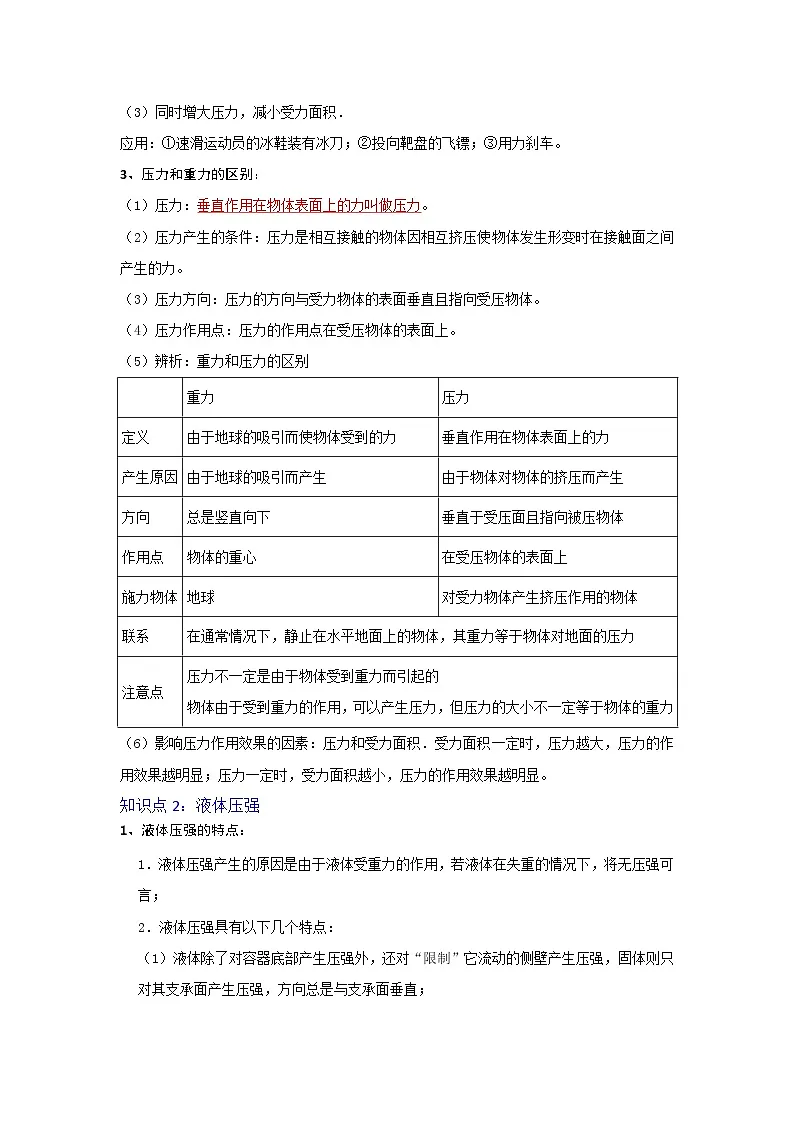 (人教版)八年级物理下册第九章《压强》知识点专项复习(原卷版)第2页
