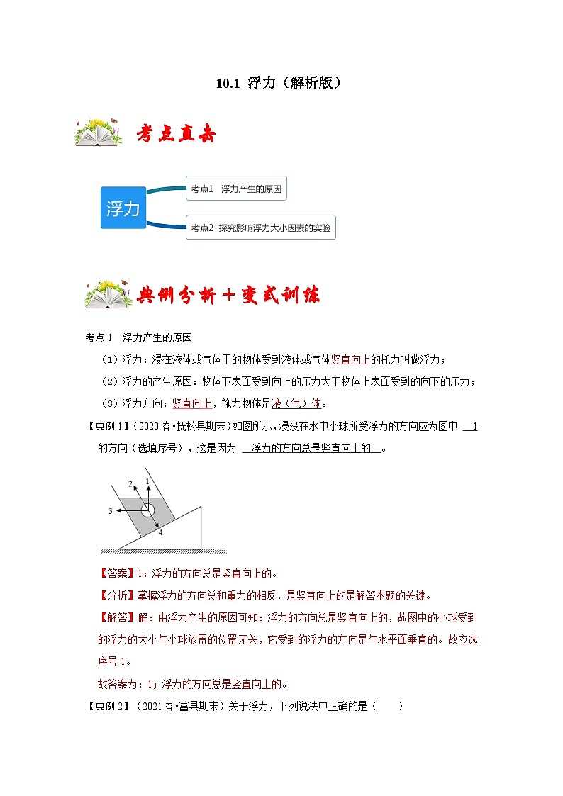 (人教版)八年级物理下册同步考点讲与练10.1 浮力(解析版)第1页