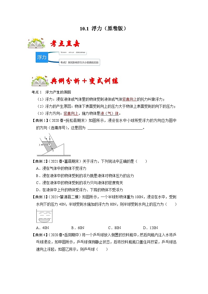 (人教版)八年级物理下册同步考点讲与练10.1 浮力(原卷版)第1页