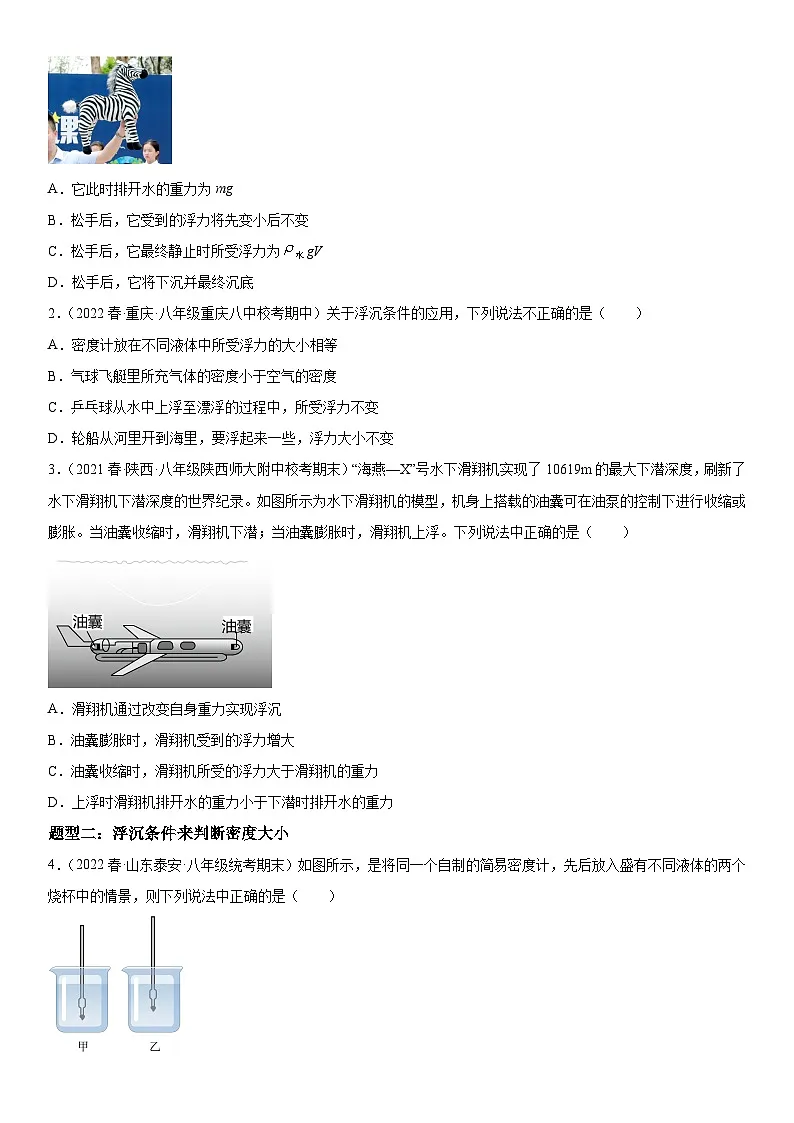 (人教版)八年级物理下册同步考点精讲精练 10.3 物体沉浮条件(含详解)第3页