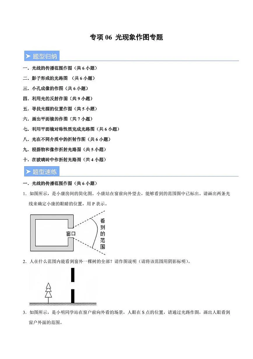 【25八上】物理 备考重难点训练专题6 光现象作图专题(原卷版)第1页
