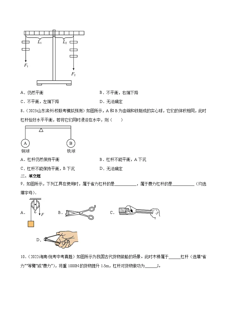 (人教版)八年级物理下册同步课时练习12.1 杠杆(原卷版)第3页