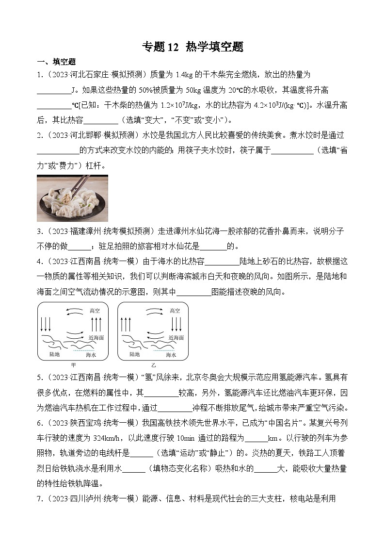 中考物理三轮冲刺易错题精练专题12 热学填空题(原卷版)第1页