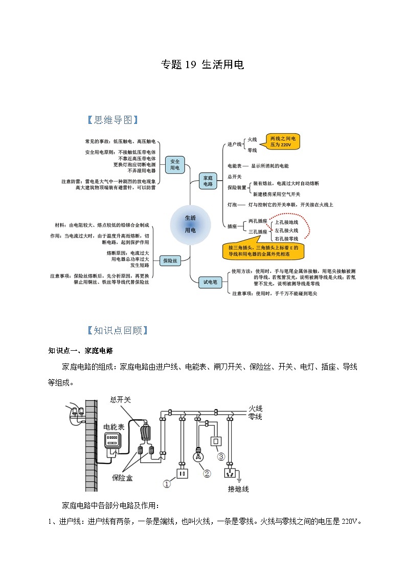 中考物理一轮复习考点讲与练专题19 生活用电(解析版)第1页