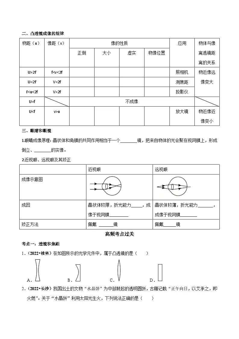 中考物理二轮复习重难点精讲精练专题03 透镜及其应用(原卷版)第2页