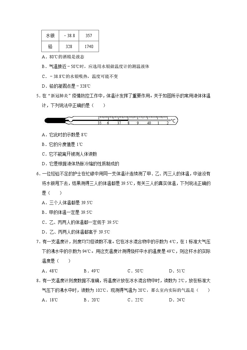 中考物理一轮复习讲义+练习第15讲 温度与物态变化-强化训练(原卷版)第2页