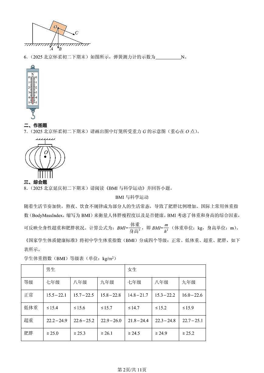 2025北京初二(下)期末物理汇编:运动和力章节综合(北师大版)(非实验题)第2页