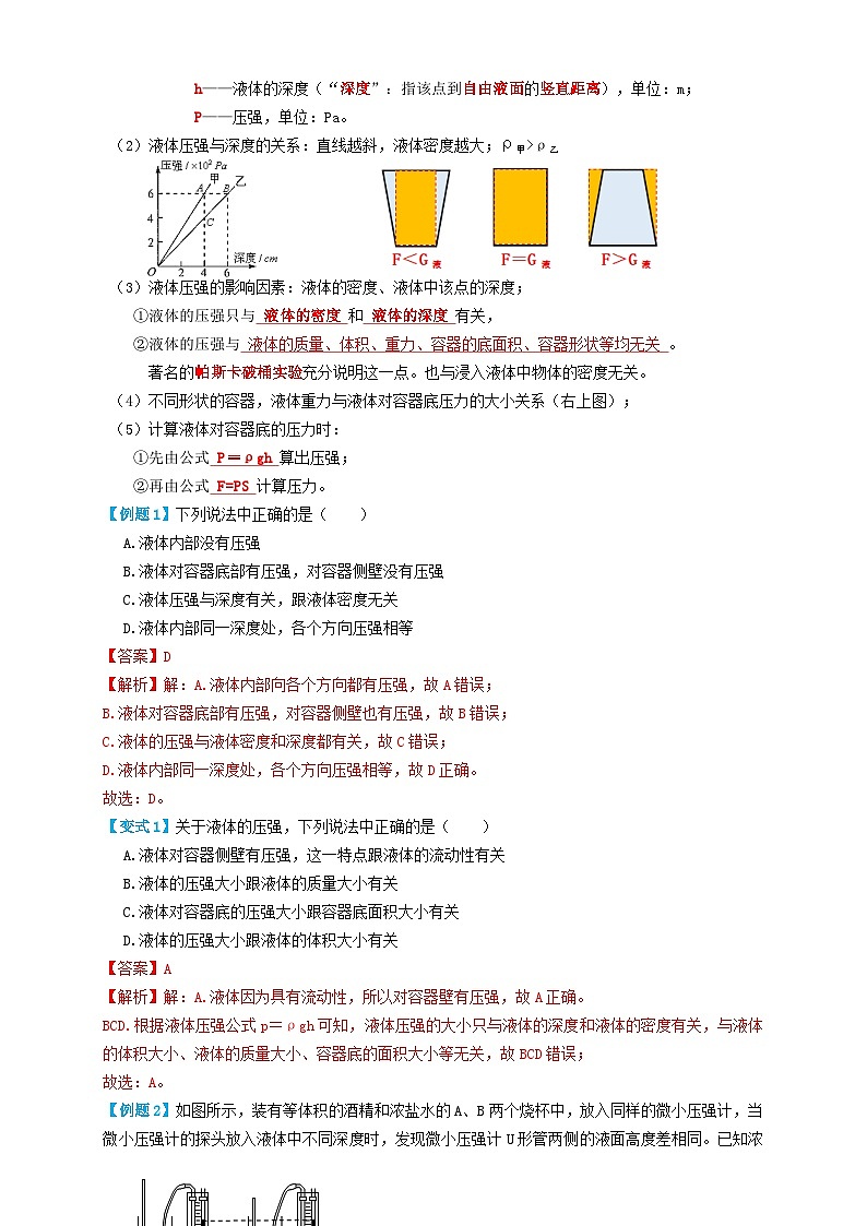中考物理一轮复习考点复习专题17液体气体压强(知识点复习+例题讲解+过关练习) (解析版)第2页