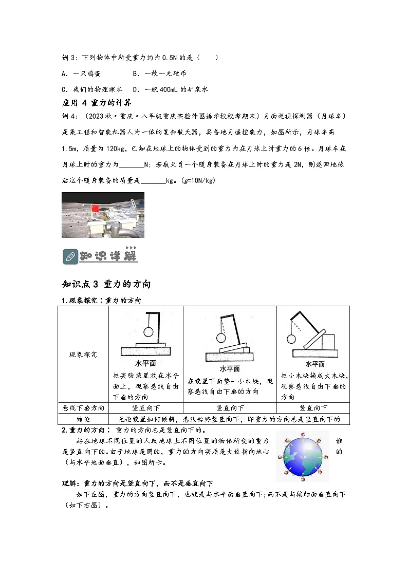 (人教版)八年级物理下册同步讲义7.3 重力(讲义)(原卷版)第3页