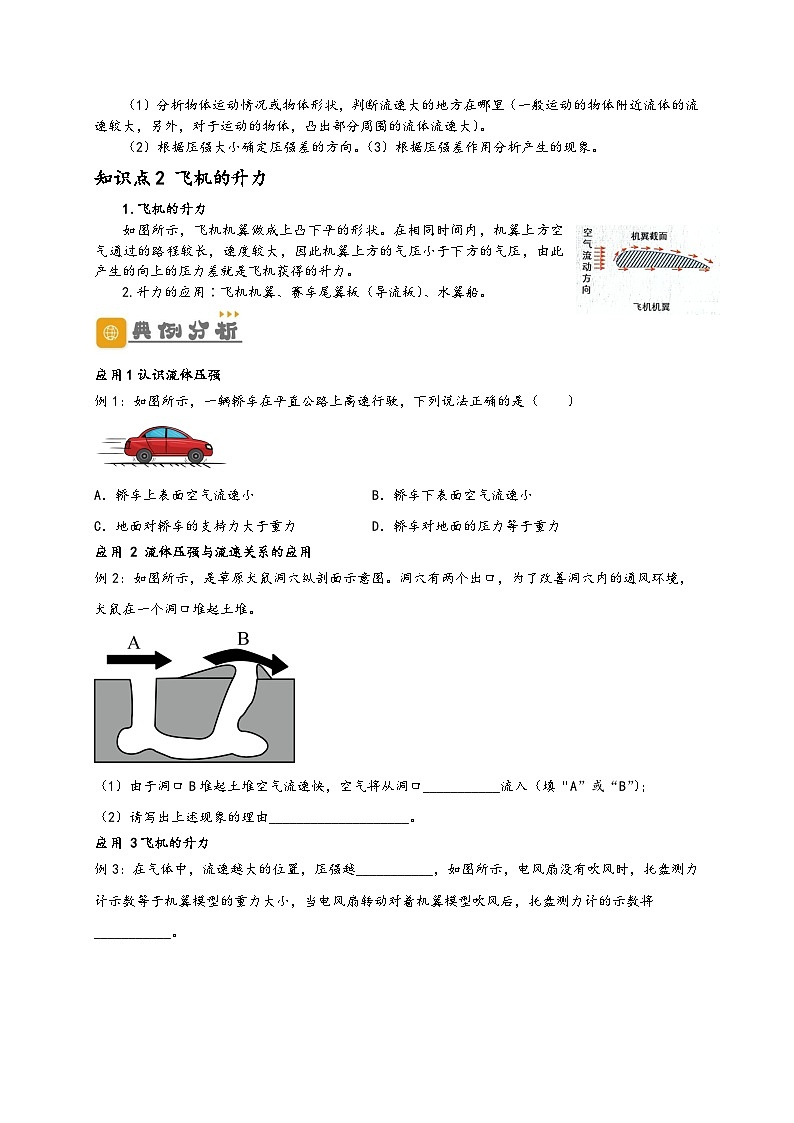 (人教版)八年级物理下册同步讲义9.4 流体压强与流速的关系(原卷版)第2页