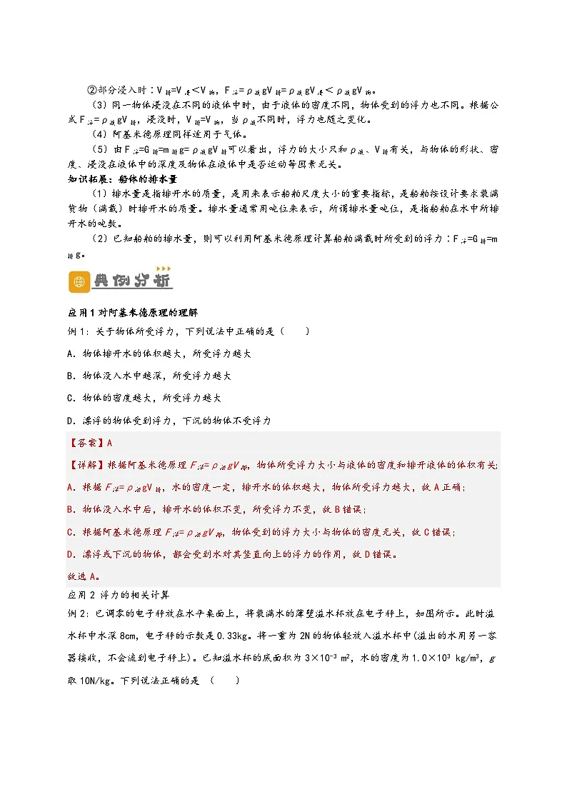 (人教版)八年级物理下册同步讲义10.2 阿基米德原理(讲义)(解析版)第2页