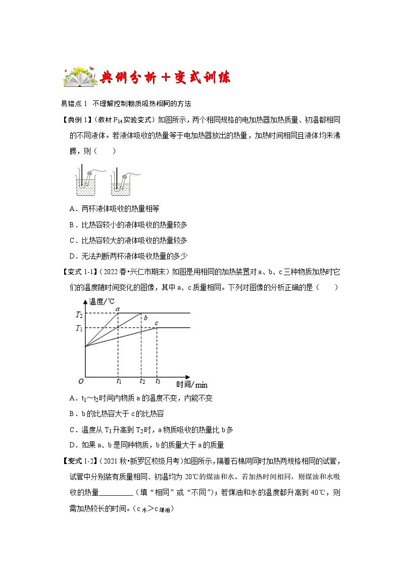 (人教版)九年级上册期末复习练习专题02 比热容易错分析(原卷版)第2页