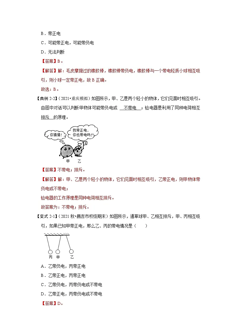 (人教版)九年级上册期末复习练习专题06 两种电荷易错分析(解析版)第3页