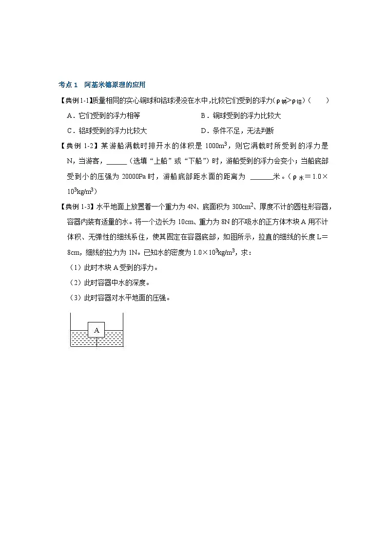 (人教版)八年级物理下册同步考点训练10.2 阿基米德原理(原卷版)第2页
