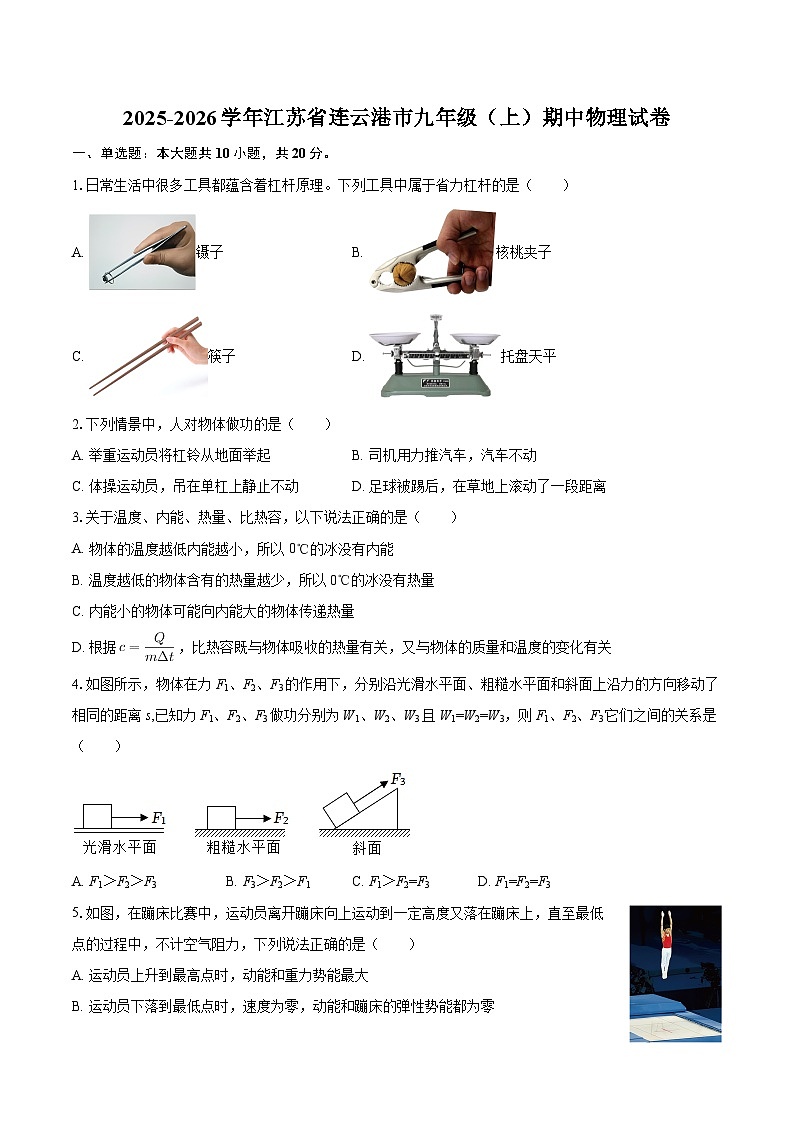 2025-2026学年江苏省连云港市九年级(上)期中物理试卷-自定义类型第1页