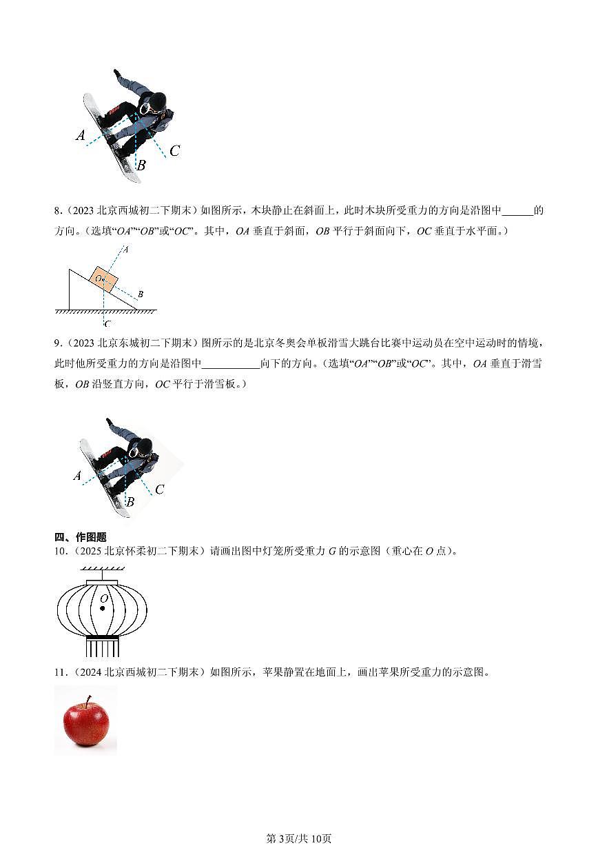 2023-2025北京初二(下)期末物理汇编:重力(京改版)第3页