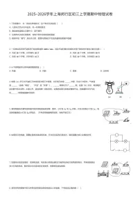 2025~2026学年上海闵行区初三上学期期中物理试卷（有答案解析）