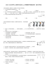 2025~2026学年上海闵行区初三上学期期中物理试卷（部分学校）（有答案解析）