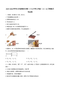 2025-2026学年江苏省南京市第二十九中学九年级(上)12月物理月考试卷-自定义类型
