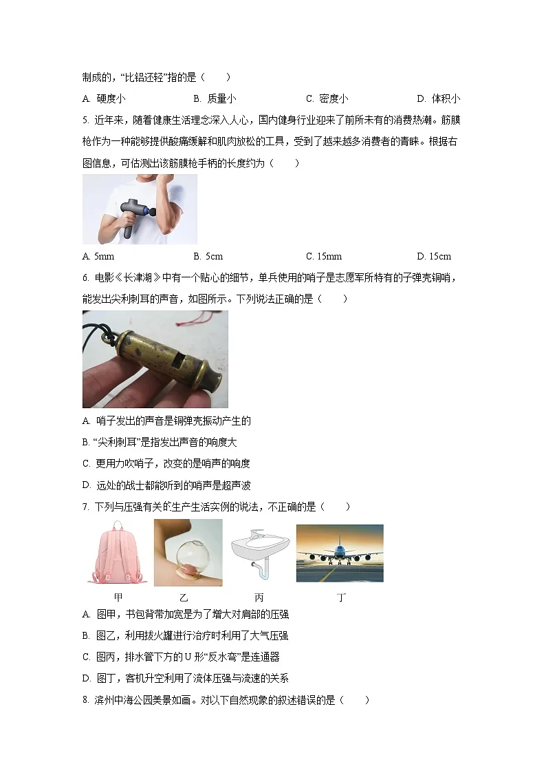 2025年山东省滨州市沾化区中考二模物理试卷(学生版)第2页