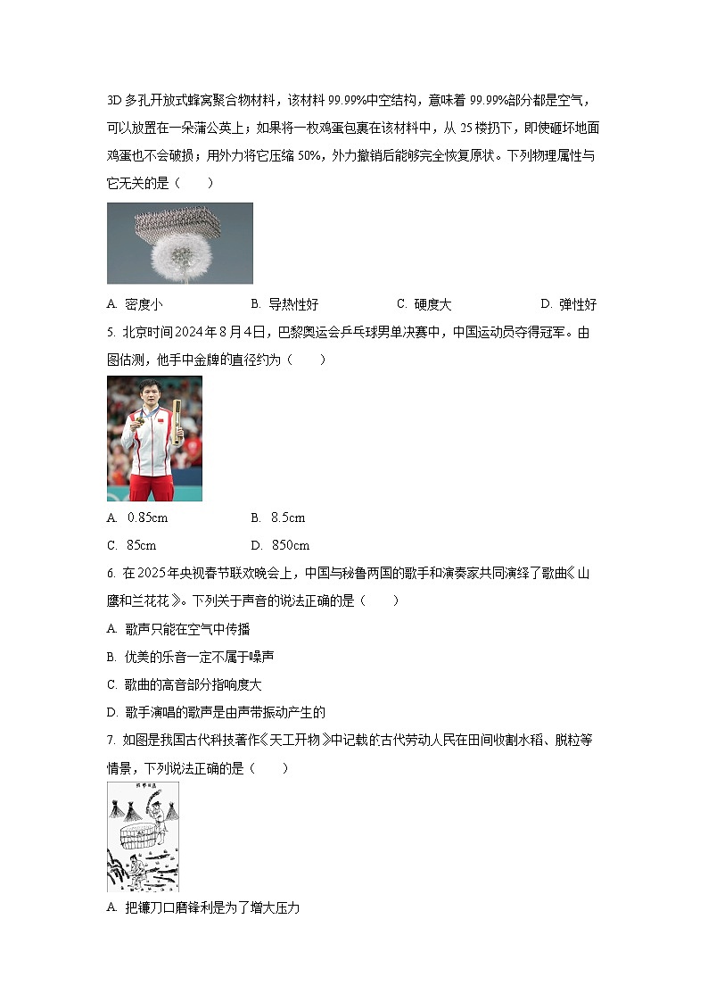 山东省滨州市博兴县2024-2025学年九年级下学期期中考试物理试卷(学生版)第2页