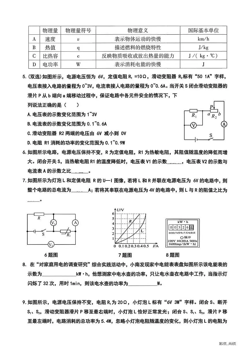 黑龙江省哈尔滨市第六十九中学2025-2026学年九年级上学期12月15日周测物理试卷第2页