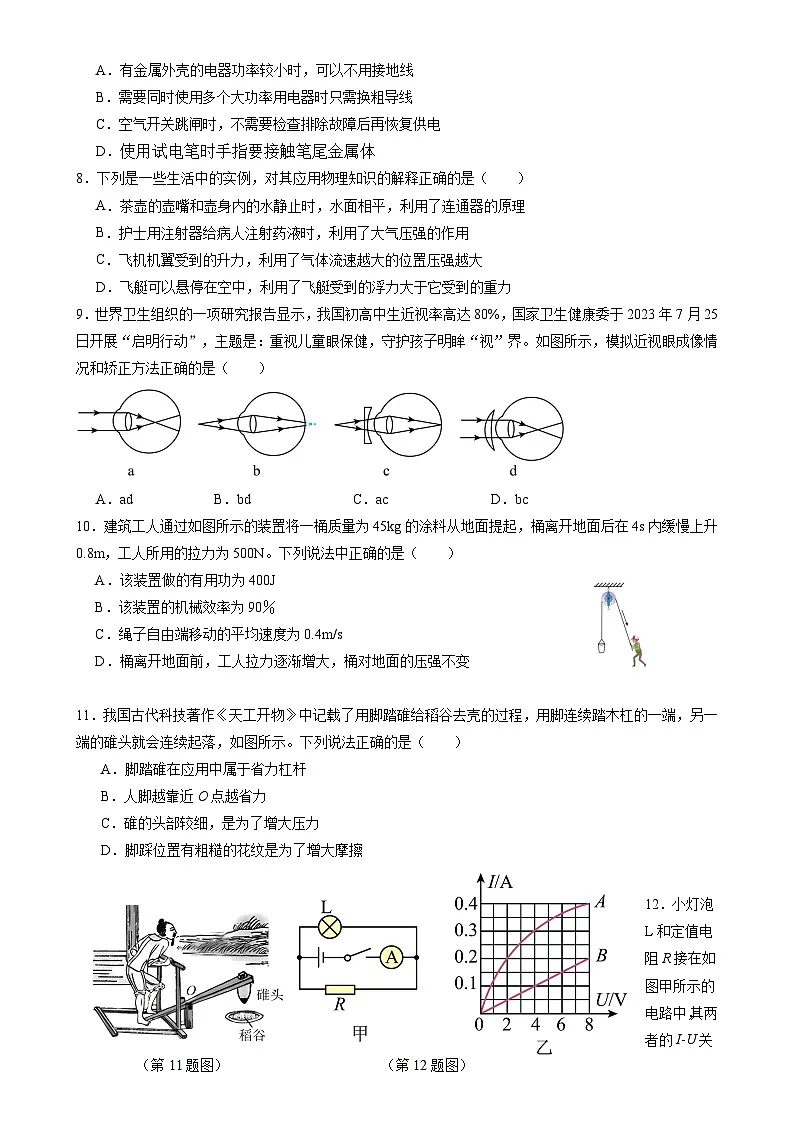 福建省漳州市漳浦县九年级下学期期中考试物理试题-A4第2页