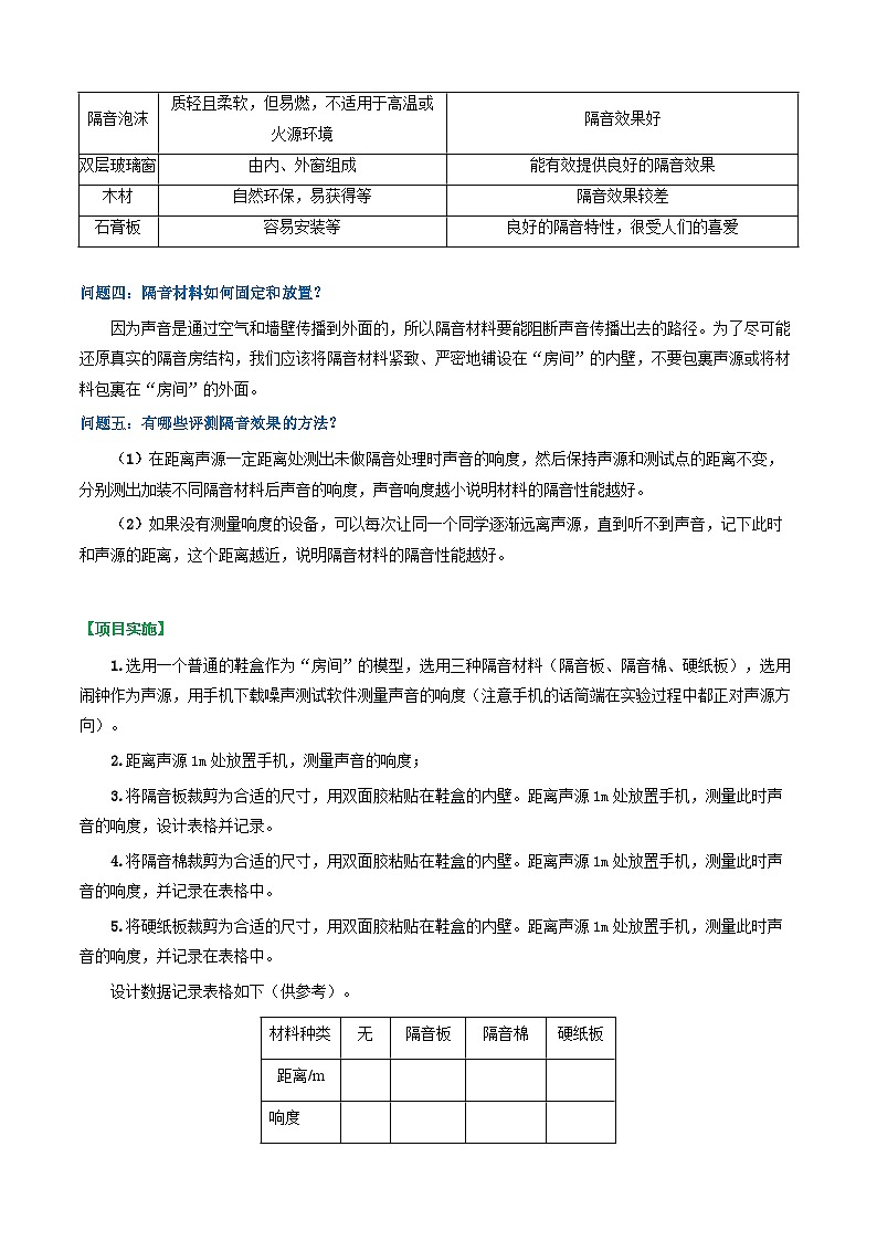 第5节 跨学科实践:制作隔音房间模型(导学案)初中物理人教版(2024)八年级上册 第二章 声现象(解析版)第3页