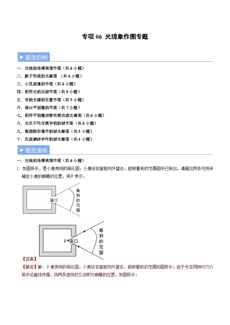 专项06 光现象作图专题 (重难点精练)初中物理人教版(2024)八年级上册(解析版)第1页