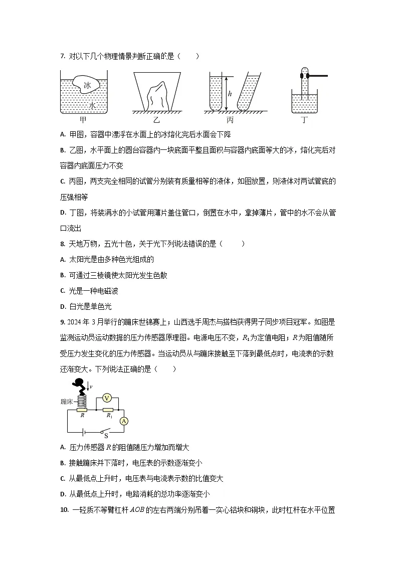 2025年黑龙江省哈尔滨市中考四模物理试卷第3页
