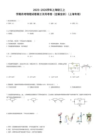 2025~2026学年上海初三上学期月考物理试卷第三次月考卷（全解全析）（上海专用）（有答案解析）