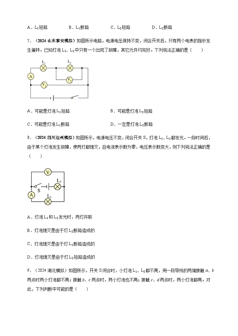 2024年中考物理真题分类汇编——电路故障问题练习(含答案)第3页