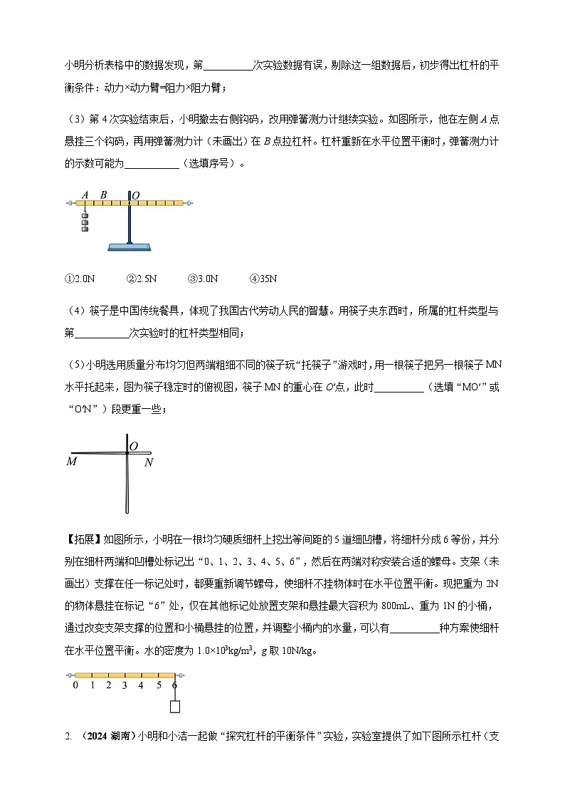 2024年中考物理真题分类汇编——探究杠杆的平衡条件(原卷版)第2页