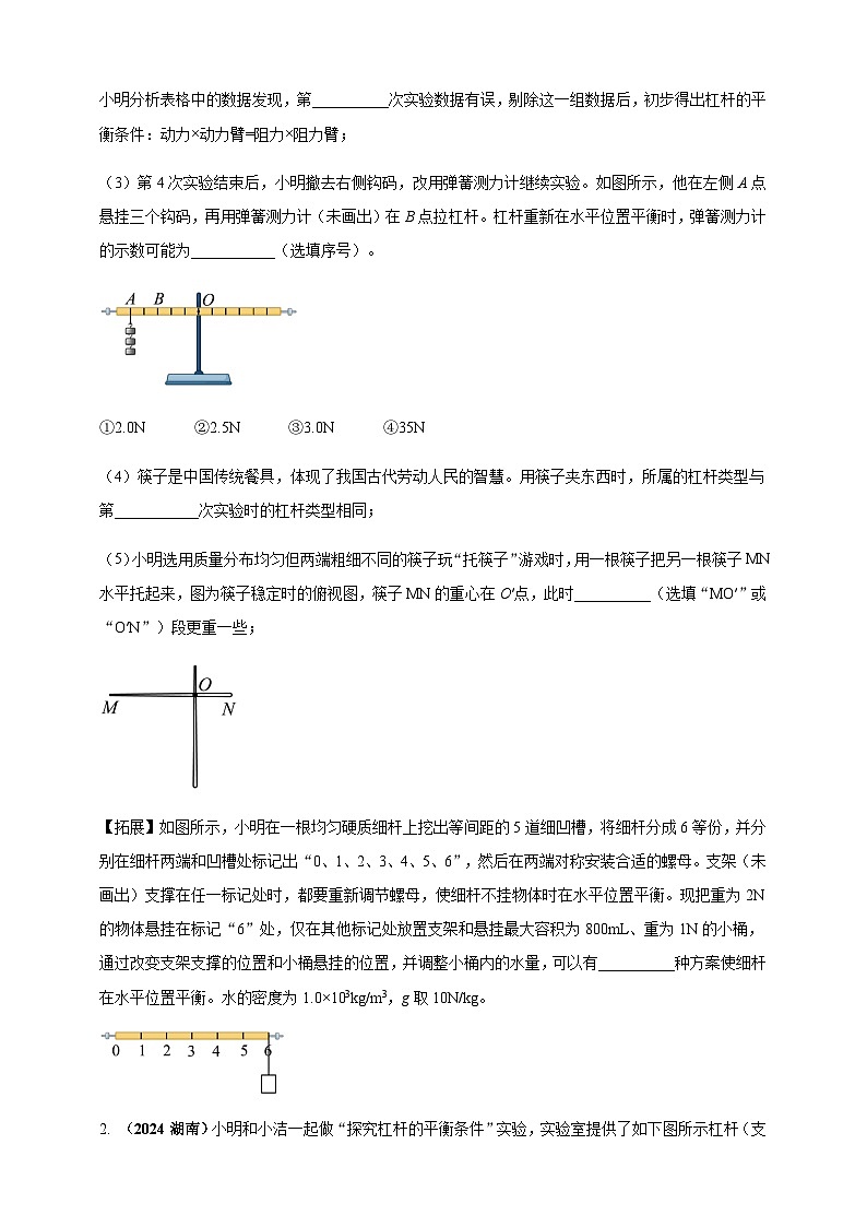 2024年中考物理真题分类汇编——探究杠杆的平衡条件(原卷版)第2页