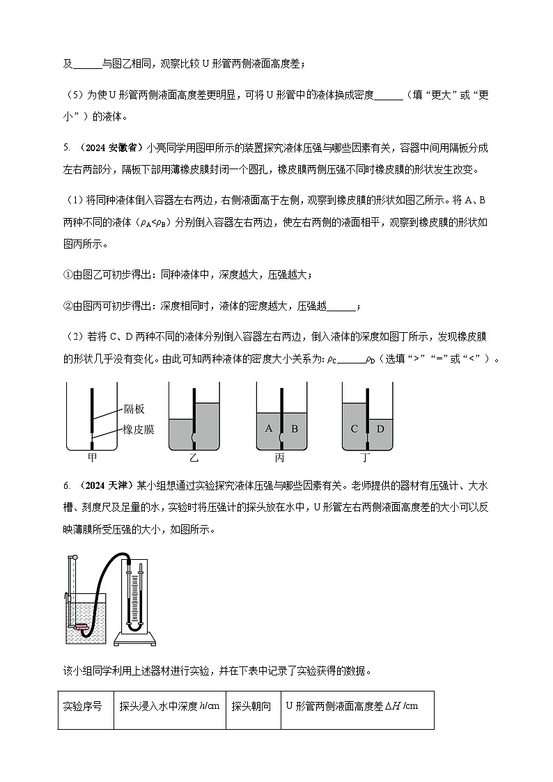 2024年中考物理真题分类汇编——探究液体压强与哪些因素有关(含答案)第3页