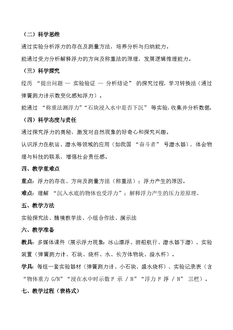 人教版(2024)八年级下册物理第十章《浮力》教案第2页