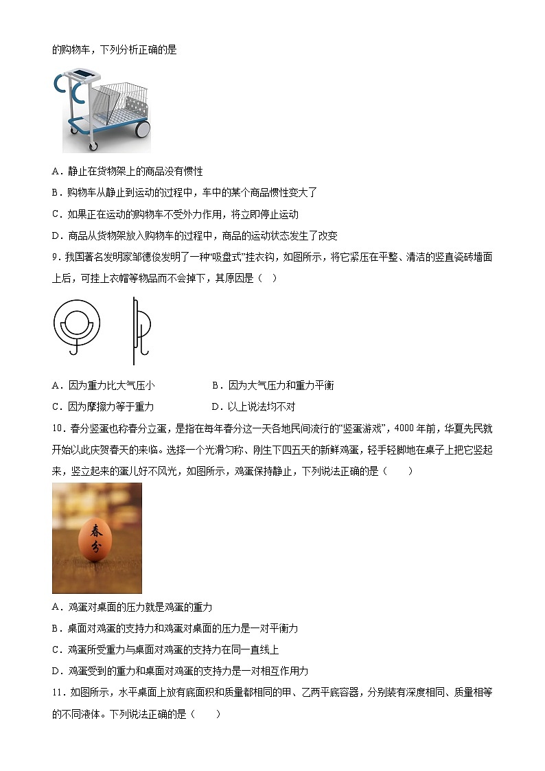 福建省莆田市中山中学八年级下学期期中物理考试卷-A4第2页