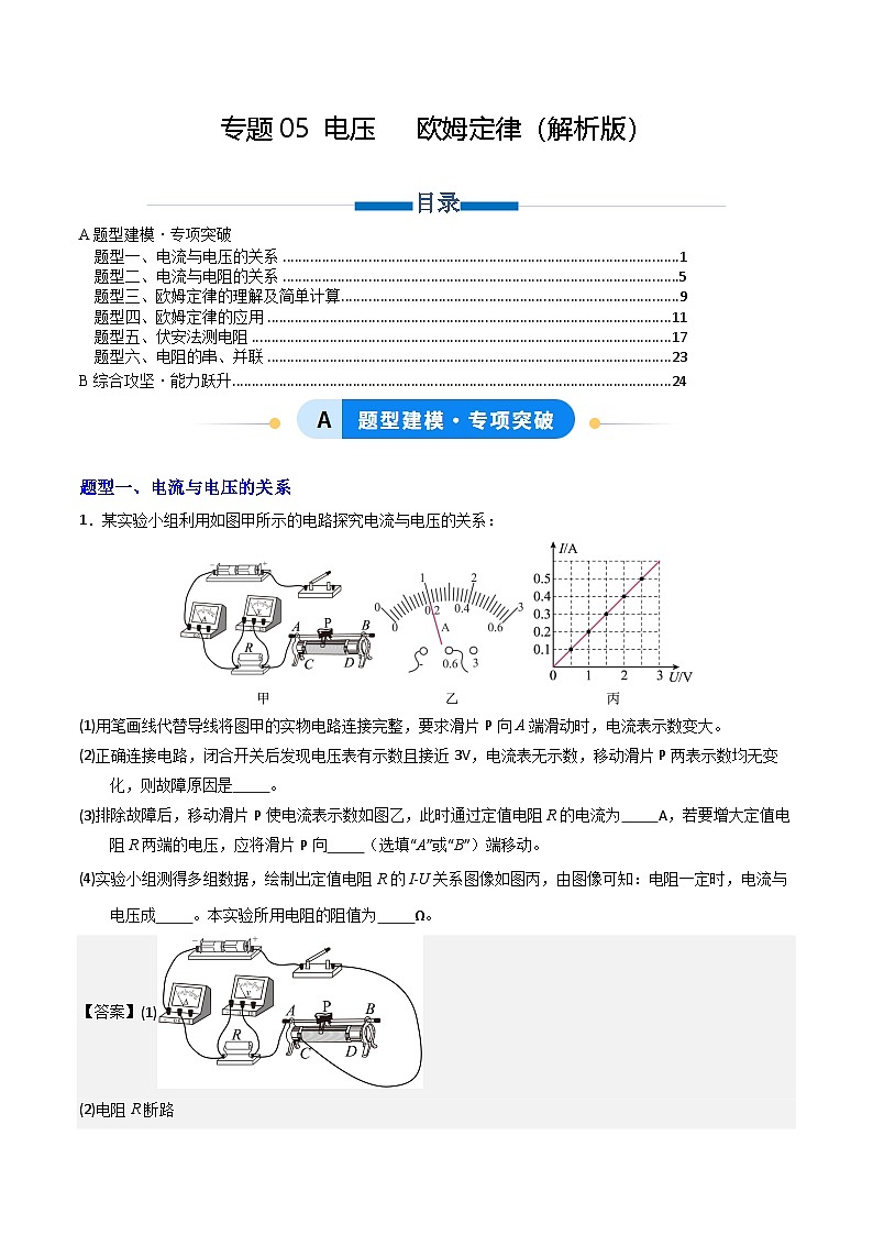 专题05 欧姆定律(专项训练)(解析版)第1页