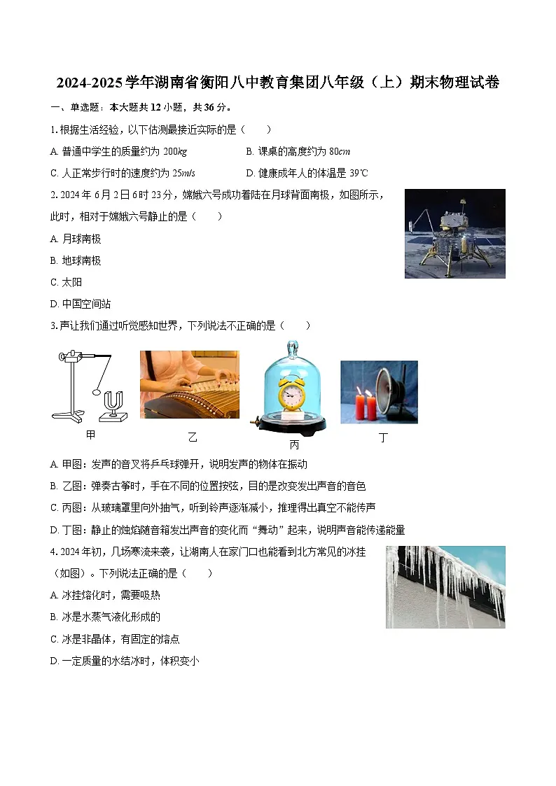 2024-2025学年湖南省衡阳八中教育集团八年级(上)期末物理试卷-自定义类型第1页