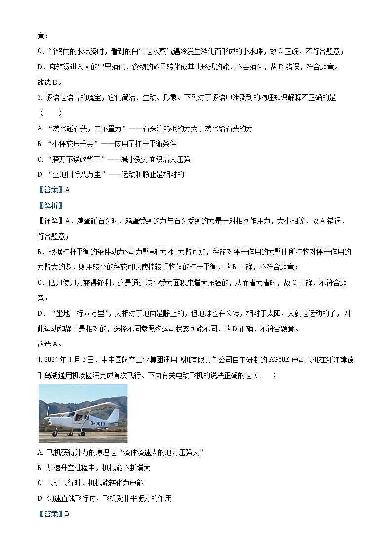 2024年甘肃省定西市中考模拟物理试题(解析版)-A4第2页