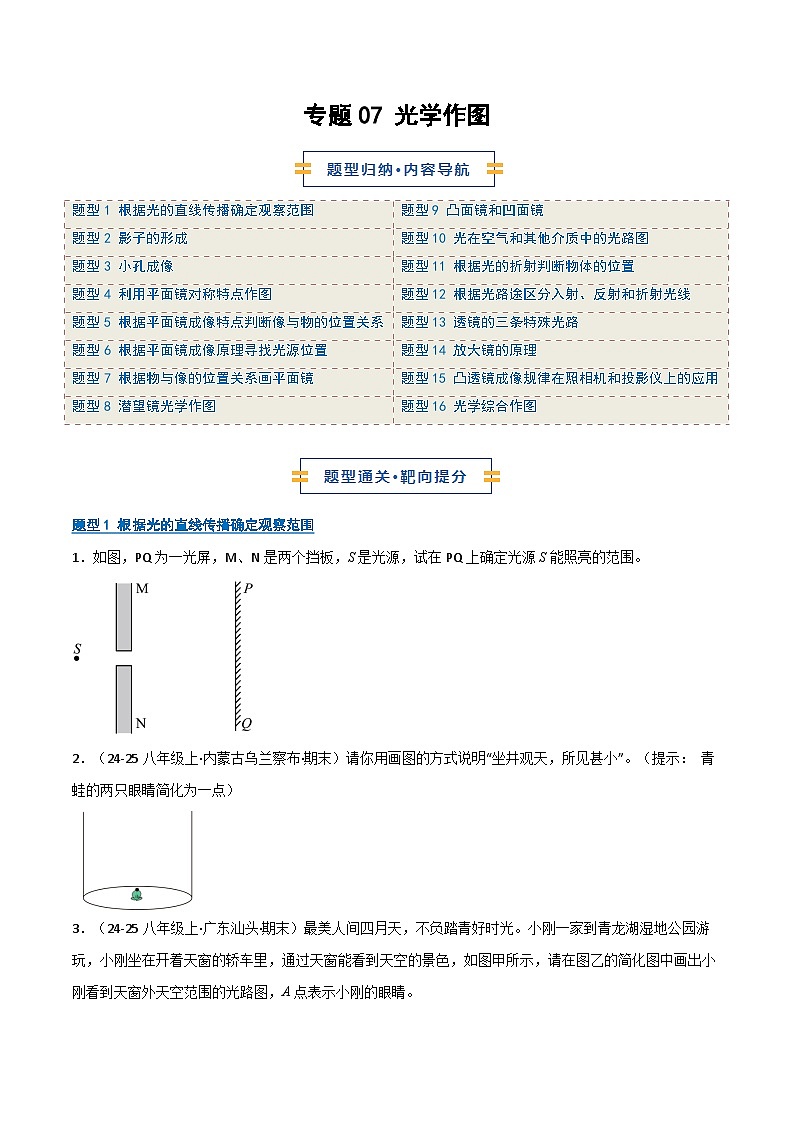 专题07 光学作图(期末专项训练)(原卷版)第1页