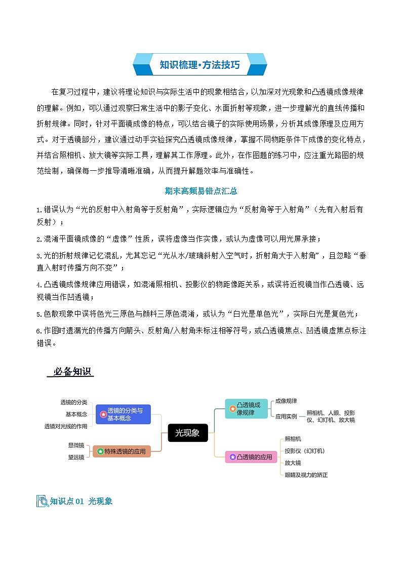 专题04 光现象和凸透镜的成像规律(期末复习讲义)(原卷版)第2页