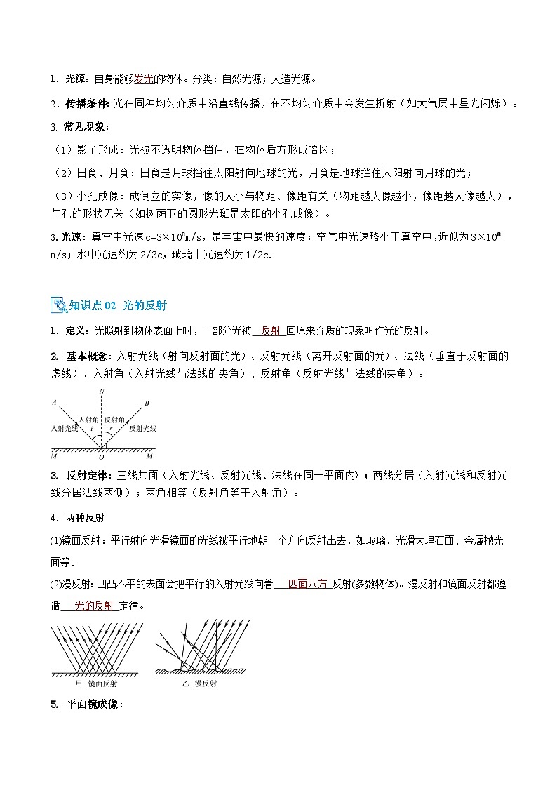 专题04 光现象和凸透镜的成像规律(期末复习讲义)(原卷版)第3页