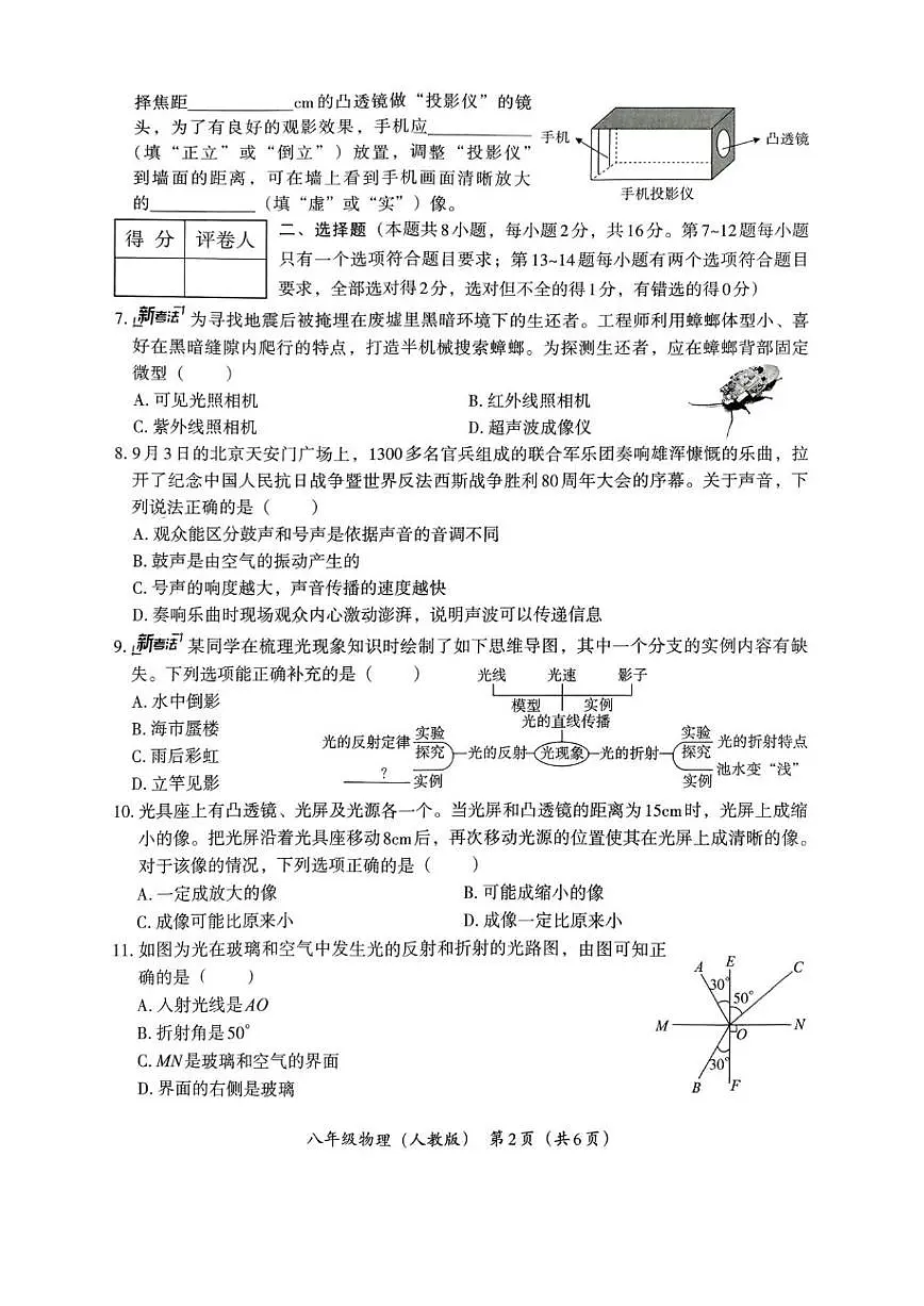 2025-2026学年河南省驻马店市泌阳县部分初中联考八年级上学期12月月考物理试卷答第2页