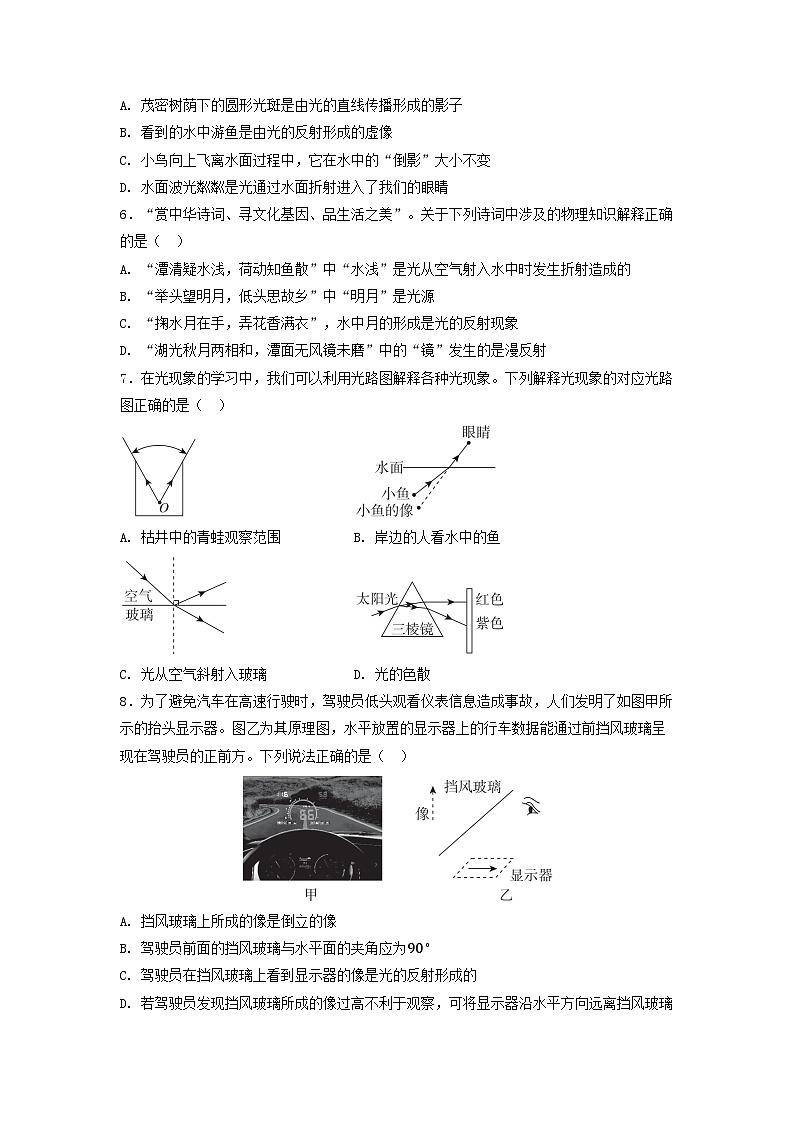 河北省2025八年级物理上册第四章光现象学情评估试卷及答案(人教版)第2页