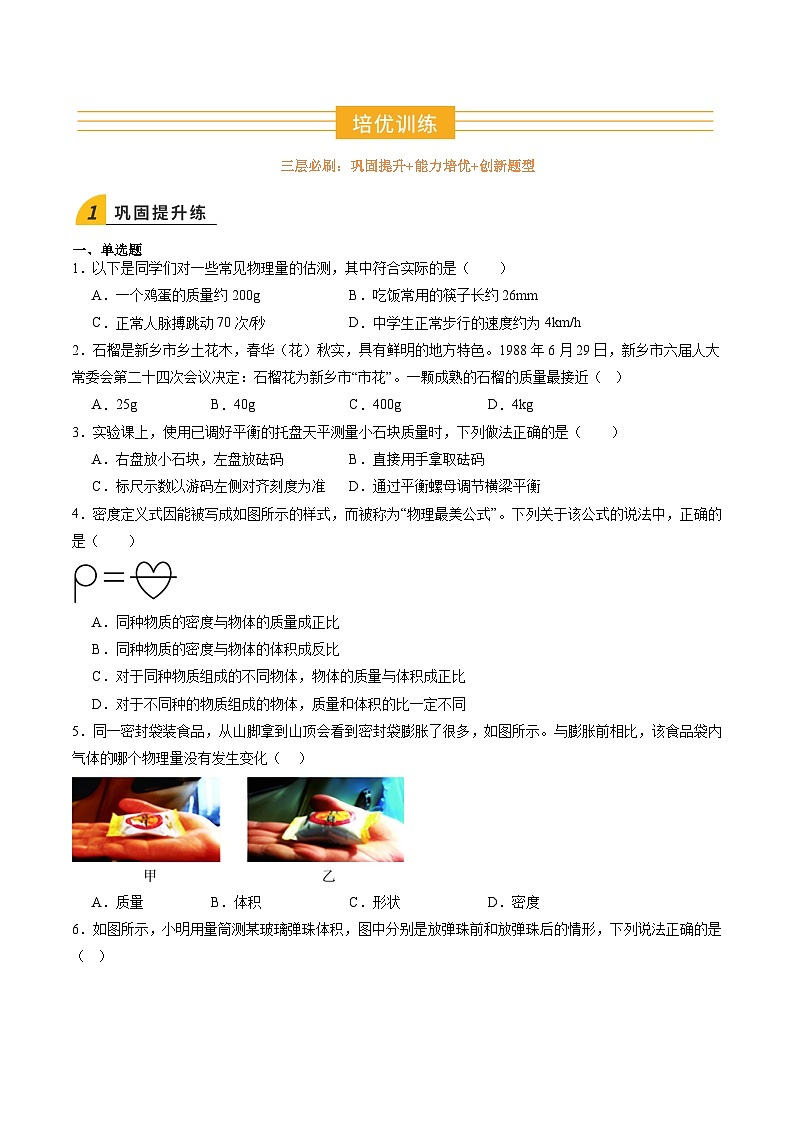 寒假作业06 质量与密度(巩固培优)(原卷版)第3页