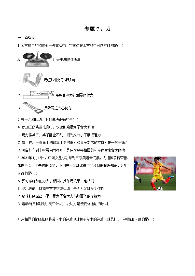 2025年中考物理第一轮专题复习专题7 :力练习(含答案+解析)第1页
