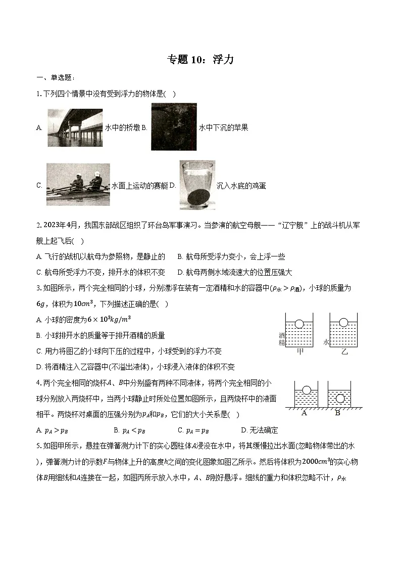 2025年中考物理一轮复习专题10: 浮力 练习 (含答案+解析)第1页